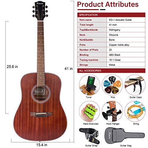 Kmise Acoustic Guitar Starter Kit with VIP Accessories