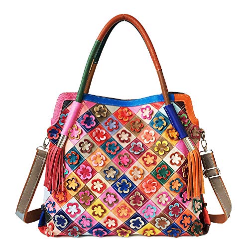 Segater Women's Multicolor Big Boston Bag Genuine Leather