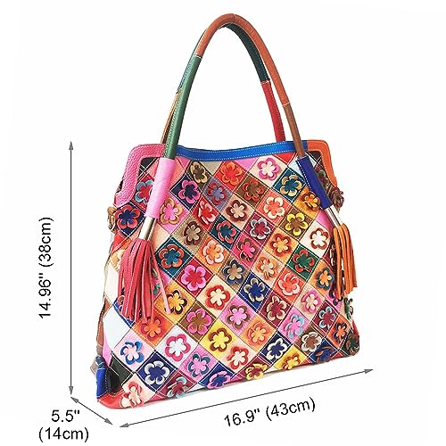 Segater Women's Multicolor Big Boston Bag Genuine Leather
