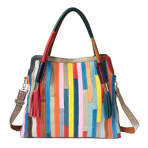 Segater Women's Multicolor Big Boston Bag Genuine Leather