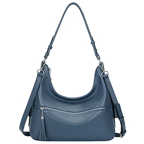 VIP Leather Hobo Tote Bag with Tassel (Indigo Blue)