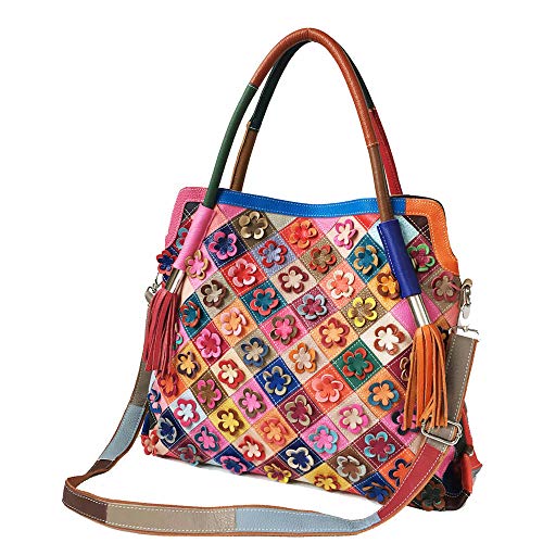 Segater Women's Multicolor Big Boston Bag Genuine Leather