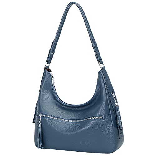VIP Leather Hobo Tote Bag with Tassel (Indigo Blue)