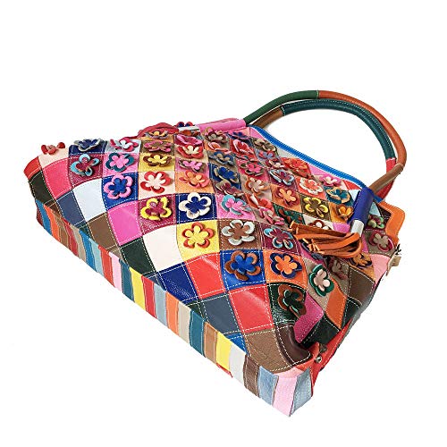 Segater Women's Multicolor Big Boston Bag Genuine Leather
