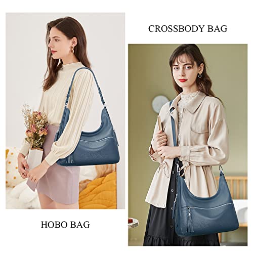 VIP Leather Hobo Tote Bag with Tassel (Indigo Blue)