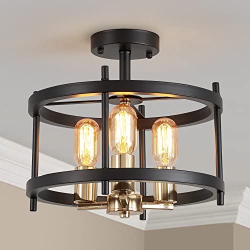 AGV Lighting Farmhouse 3-Light Ceiling Fixture, Black/Gold Finish
