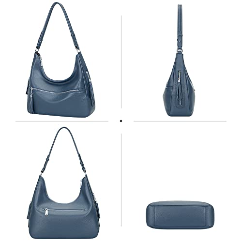 VIP Leather Hobo Tote Bag with Tassel (Indigo Blue)
