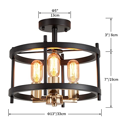 AGV Lighting Farmhouse 3-Light Ceiling Fixture, Black/Gold Finish