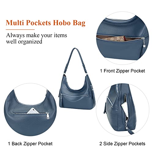 VIP Leather Hobo Tote Bag with Tassel (Indigo Blue)