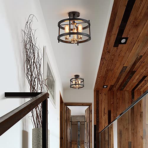 AGV Lighting Farmhouse 3-Light Ceiling Fixture, Black/Gold Finish