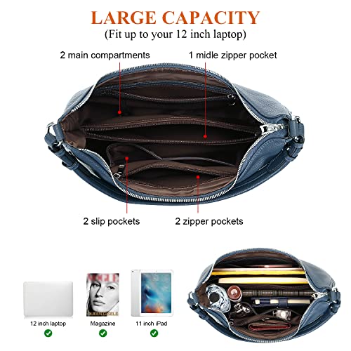 VIP Leather Hobo Tote Bag with Tassel (Indigo Blue)