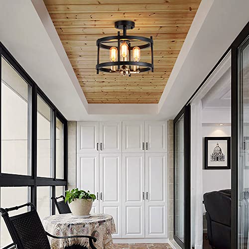 AGV Lighting Farmhouse 3-Light Ceiling Fixture, Black/Gold Finish