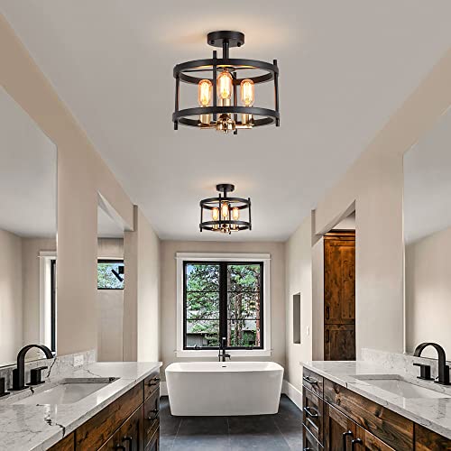 AGV Lighting Farmhouse 3-Light Ceiling Fixture, Black/Gold Finish