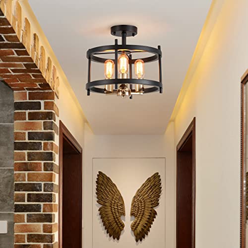 AGV Lighting Farmhouse 3-Light Ceiling Fixture, Black/Gold Finish