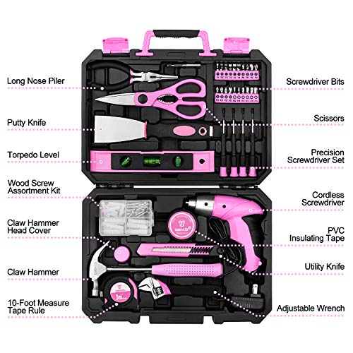 DEKO Pink Tool Set: 98 Piece Handy Toolbox