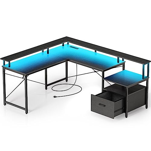 Rolanstar 68" L Shaped VIP Computer Desk, Black