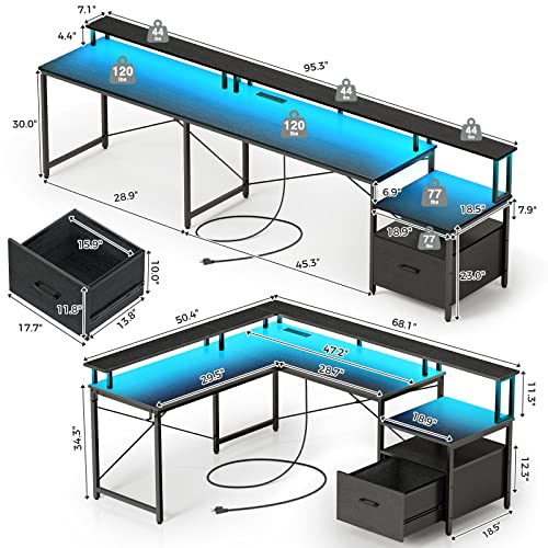 Rolanstar 68" L Shaped VIP Computer Desk, Black