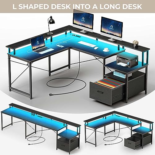 Rolanstar 68" L Shaped VIP Computer Desk, Black