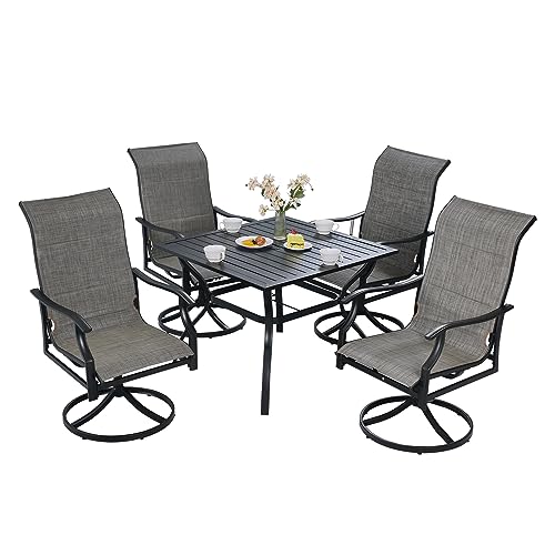 Outdoor Iron Patio Dining Set with Swivel Chairs