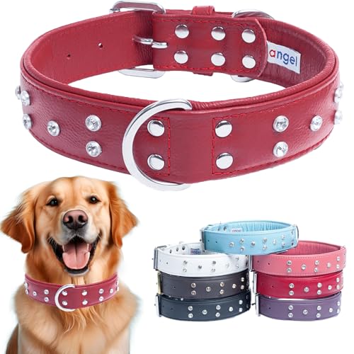 Stylish Red Rhinestone Leather Dog Collar | VIP Collection
