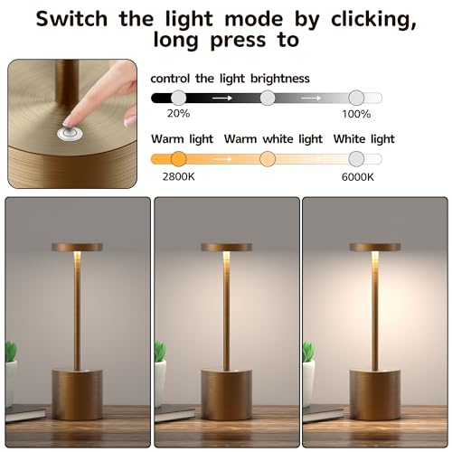 2 Pack Rechargeable Cordless LED Table Lamps, 3 Dimmable Levels