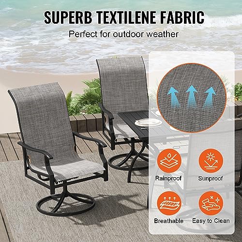 Outdoor Iron Patio Dining Set with Swivel Chairs