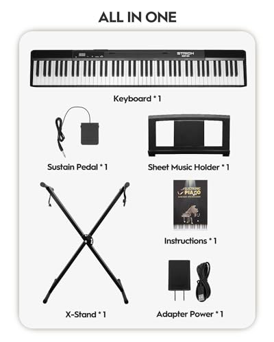 STRICH 88 Key Piano Keyboard Bundle in Black