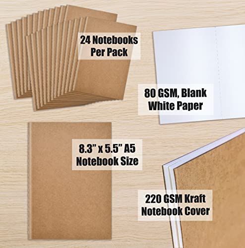 Kraft Notebooks 24-Pack, A5 Size, 60 Pages