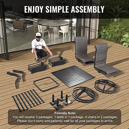 Outdoor Iron Patio Dining Set with Swivel Chairs