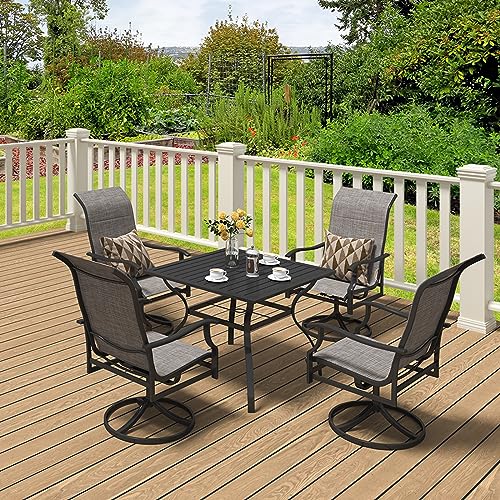 Outdoor Iron Patio Dining Set with Swivel Chairs
