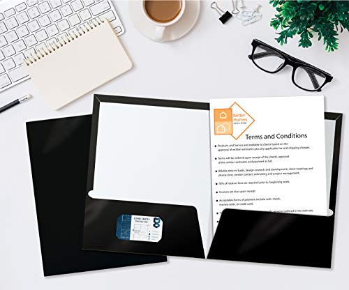 25 Glossy Black Office Paper Folders VIP Collection