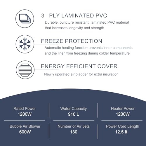 RELXTIME 4-6 Person Inflatable Hot Tub with 130 Jets