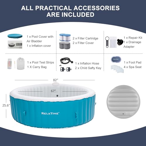 RELXTIME 4-6 Person Inflatable Hot Tub with 130 Jets