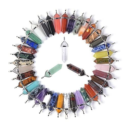 24pc All Natural Crystal Healing Hexagonal Gemstone Pendant