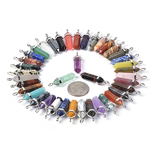 24pc All Natural Crystal Healing Hexagonal Gemstone Pendant
