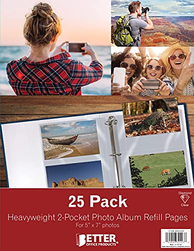 VIP 5x7 Inch Photo Binder Refill Sheets, Diamond Clear