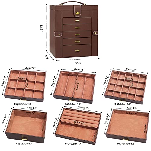 AKOZLIN Lockable Jewelry Box with Mirror & Drawers