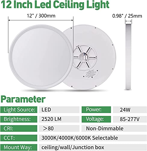 VIP 4 Pack LED Ceiling Lights, 24W, 3000K-6000K