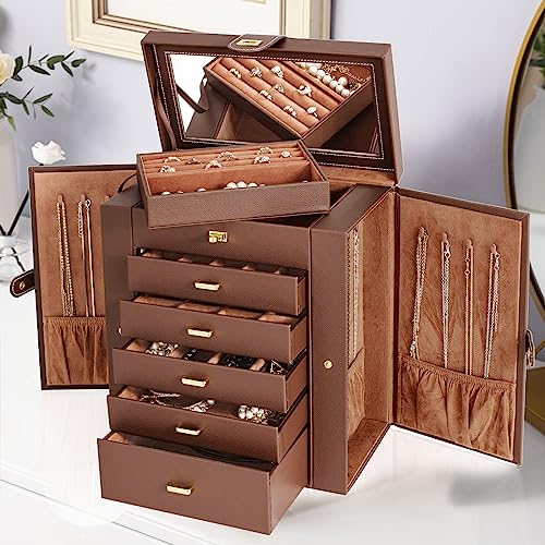 AKOZLIN Lockable Jewelry Box with Mirror & Drawers