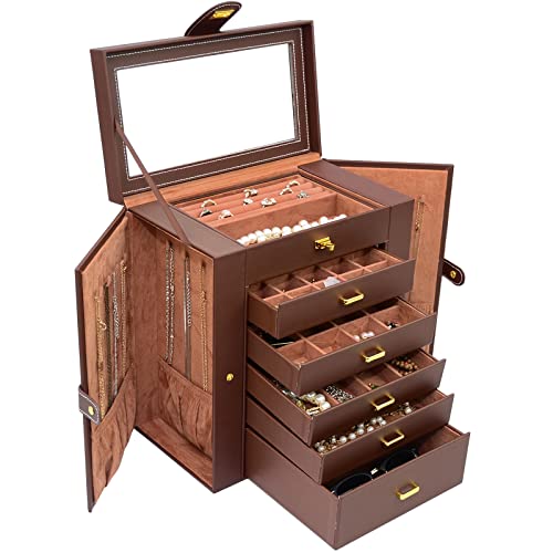 AKOZLIN Lockable Jewelry Box with Mirror & Drawers