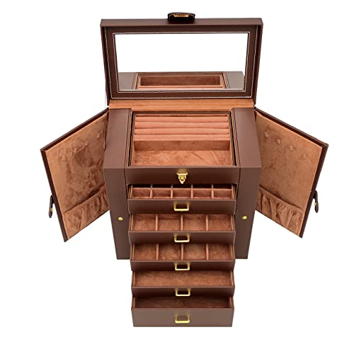 AKOZLIN Lockable Jewelry Box with Mirror & Drawers