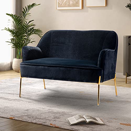 Black Velvet Loveseat Sofa with Golden Metal Legs