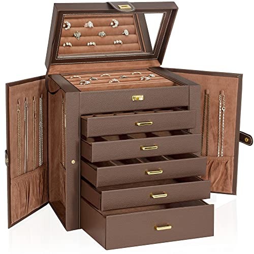 AKOZLIN Lockable Jewelry Box with Mirror & Drawers