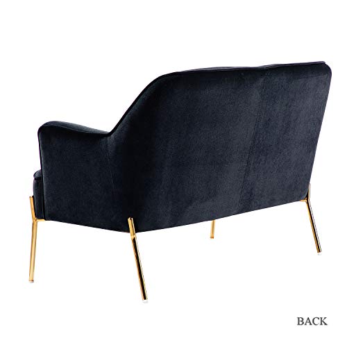 Black Velvet Loveseat Sofa with Golden Metal Legs