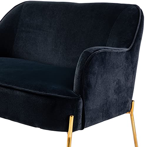 Black Velvet Loveseat Sofa with Golden Metal Legs