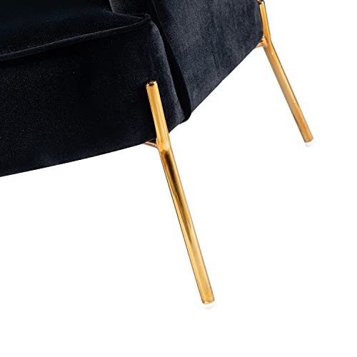 Black Velvet Loveseat Sofa with Golden Metal Legs