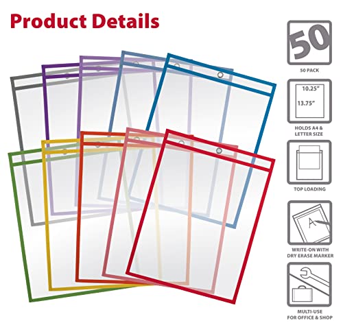 VIP Oversized Dry Erase Pocket Sleeves, Reusable, 50 Pack
