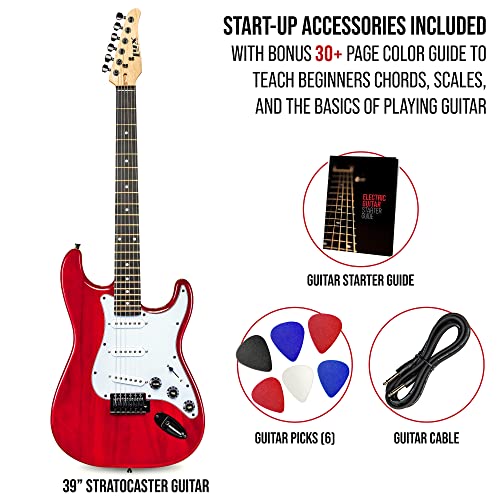 LyxPro CS 39" Electric Guitar VIP Bundle - Red