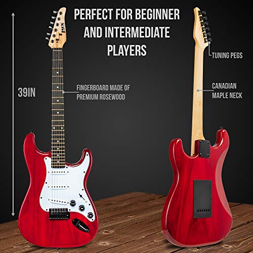 LyxPro CS 39" Electric Guitar VIP Bundle - Red