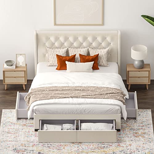Aykah Velvet Upholstered Tufted Storage Bed with Drawers